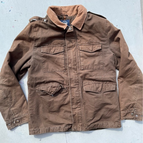 Men's Dockers Jacket Beige Brown Solid XL Chore Work Barn Aviator Utility Cord - Picture 1 of 15